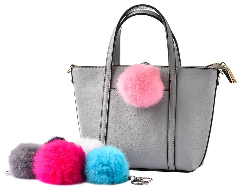 Cityelf Cute Faux Rabbit Fur Ball Pom Pom Keychain Car Key Ring Handbag Tote Bag Pendant Purse Charm (Pink) - Image 2